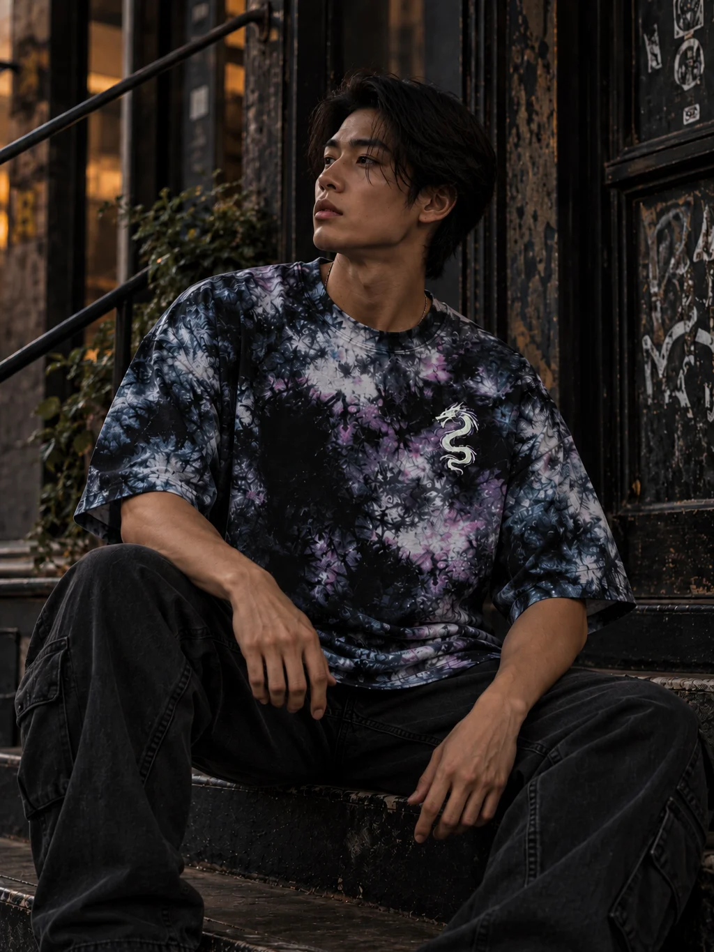 Embroidered Dragon Oversized Tie-Dye T-Shirt | Shaka Wear Heavyweight Tee product image (4)