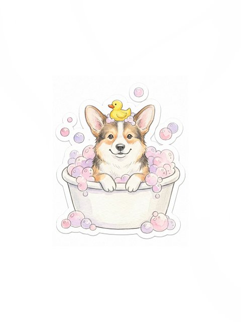 Bubble Bath Corgi Poster