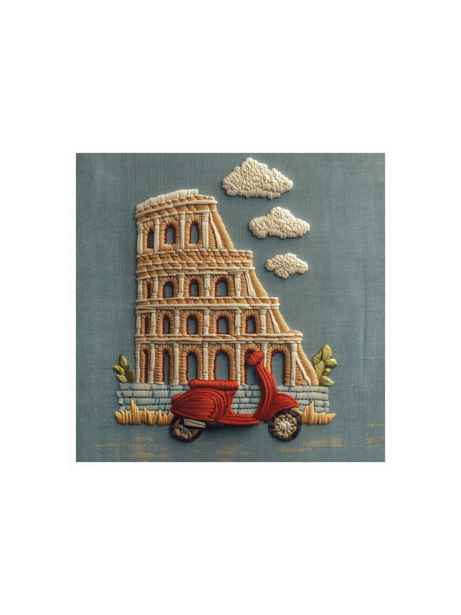 A Roman Ride | Embroidery-Style Wall Art — Unframed Print product image (1)