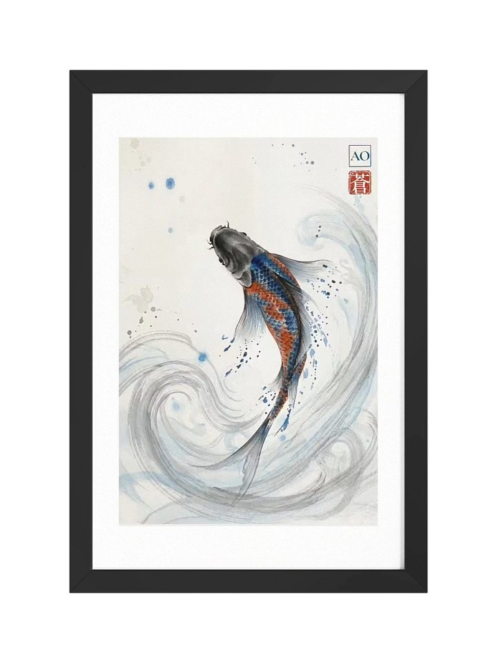 Japanese Ink Art Print | Celestial Koi No.03 | Framed Wall Art - AO Japan Blue product image (1)
