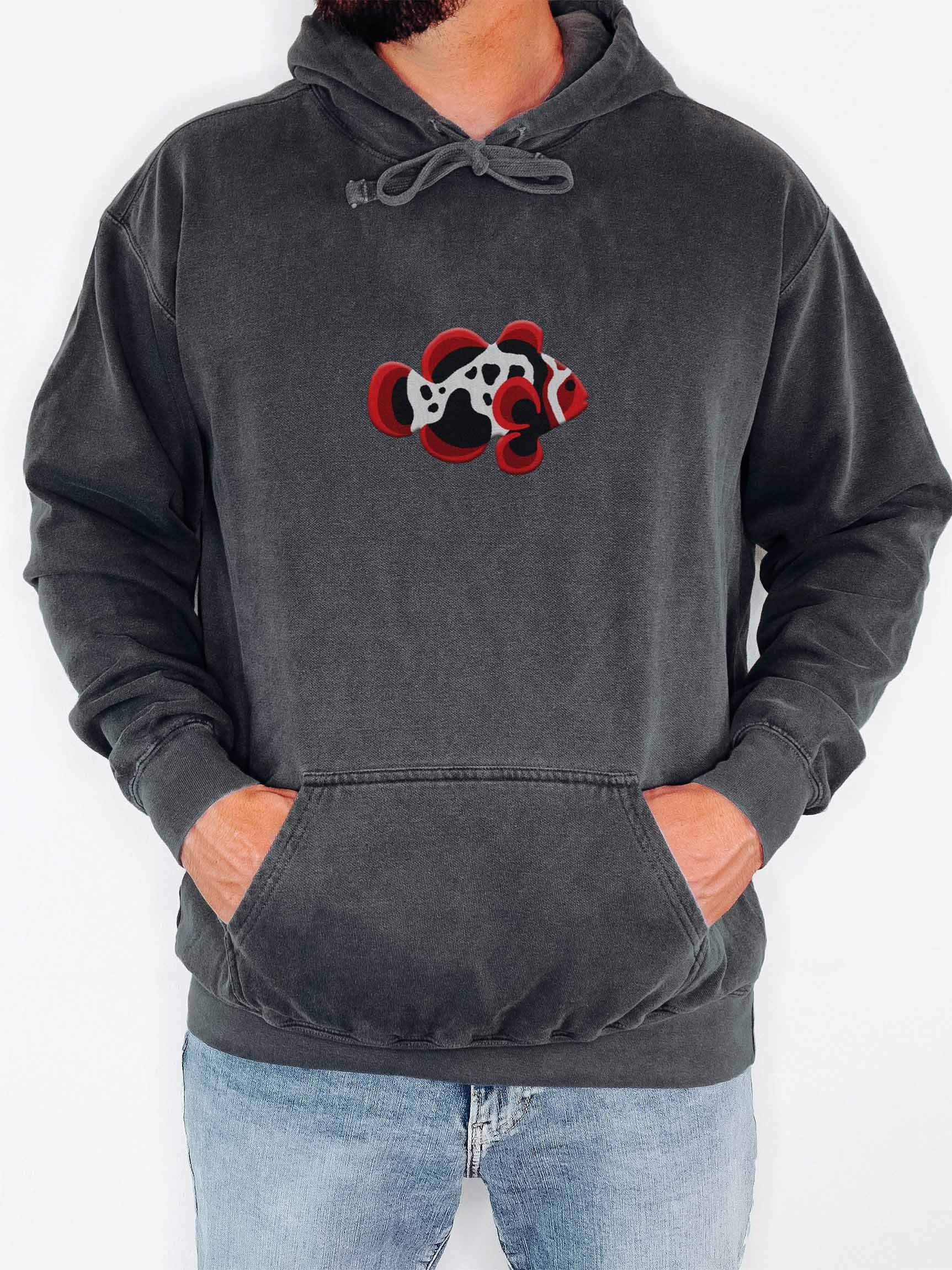 Lightning Maroon Clownfish Embroidered Hoodie | Saltwater Reef Aquarium Fish & Ocean Lover Apparel product image (2)