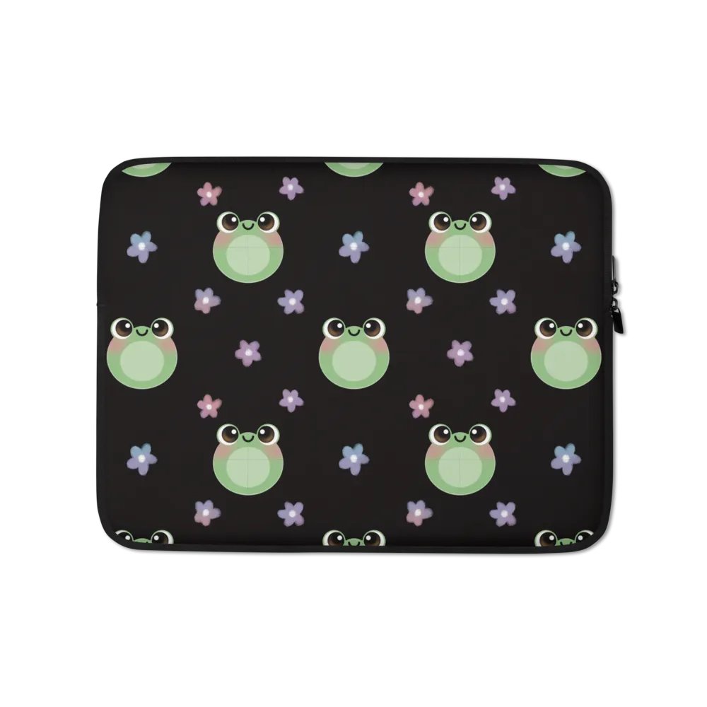 Froggy Pattern Laptop Sleeve (Black Background) product image (1)