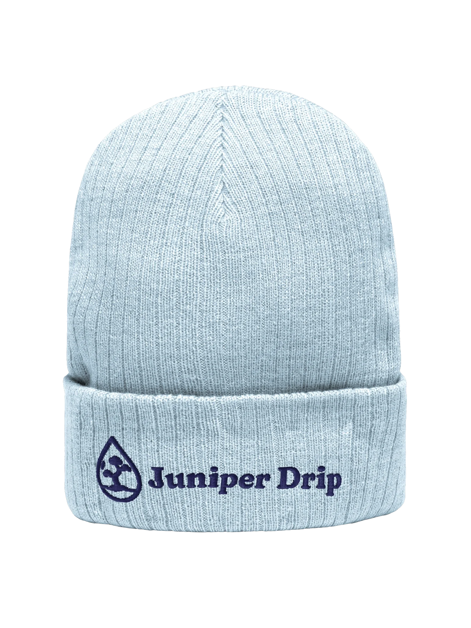Juniper Drip Beanie in Light Blue: the Juniper Drip water droplet with a juniper tree inside