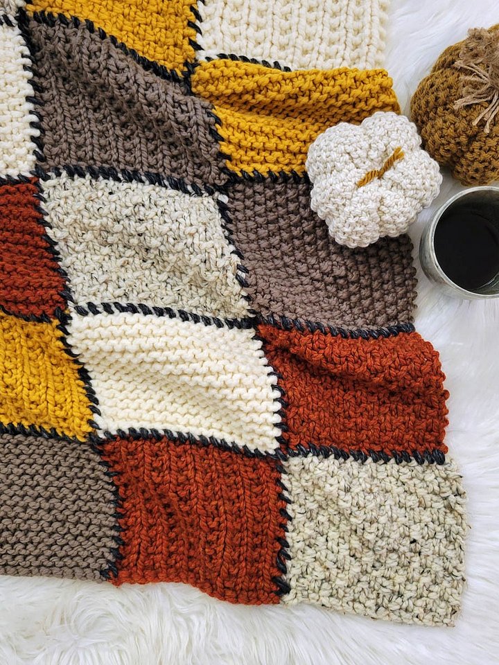 Chunky Patchwork Blanket Knitting Pattern - Connect 5 product image (1)