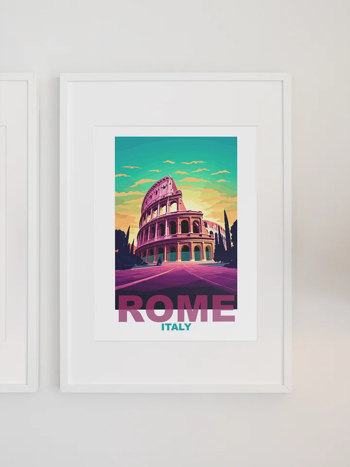 Colosseum at Sunset Poster, Vibrant Rome Italy Skyline Art, Colorful Ancient Ruins Print, Travel-Inspired Wall Decor, Italian Gift Idea product image (1)