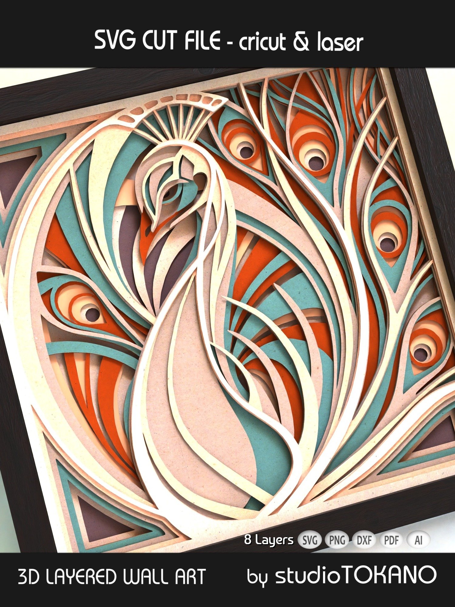 Art Nouveau Peacock 3D SVG product image (2)