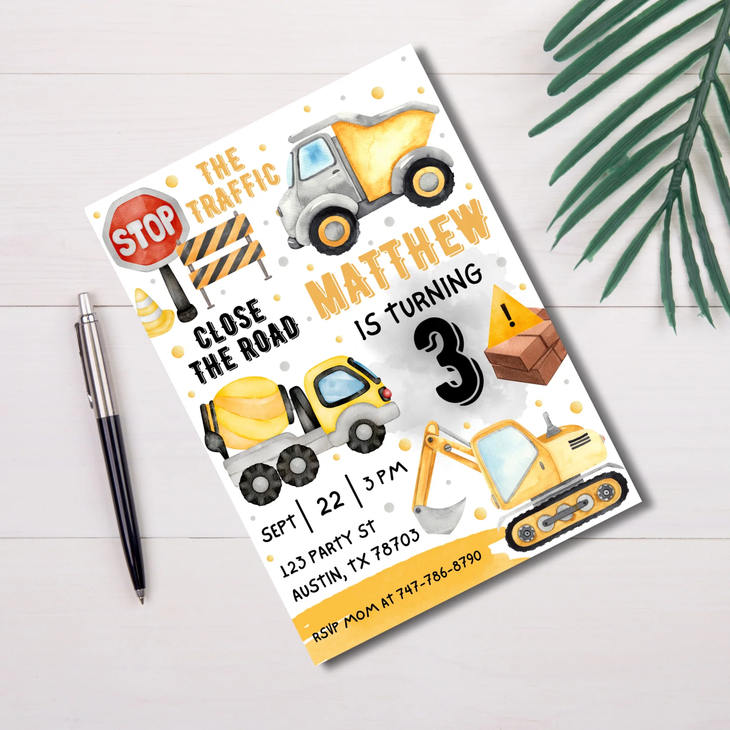 Construction Birthday Invitation Template – Canva Editable Builder Party Invite product image (2)
