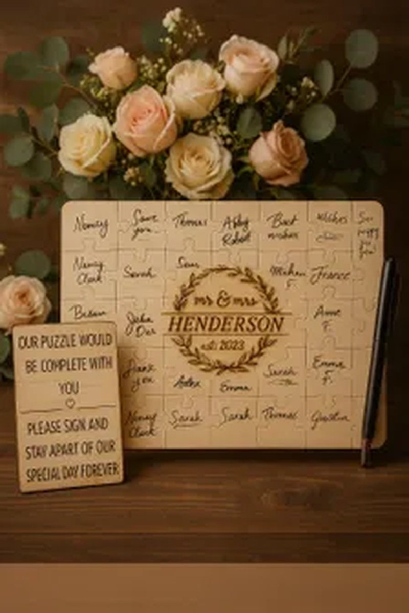 Wooden Wedding Puzzle Guest Book – Unique Custom Jigsaw Guestbook Alternative – Personalized Wood Guest Sign-In product image (3)