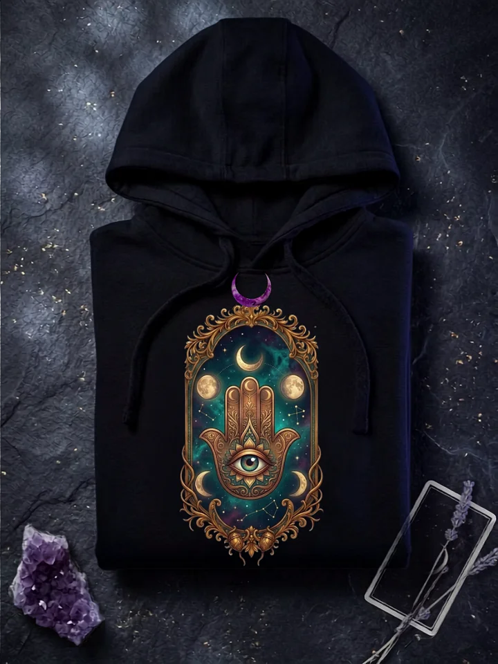 Celestial Hamsa Mirror – Mystical Moon Phases & All-Seeing Eye Portal product image (1)