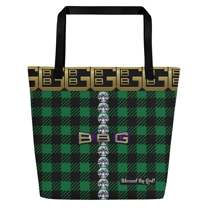 Green Plaid Geometric with Diamonds BBG Tote Bag with Pocket product image (1)