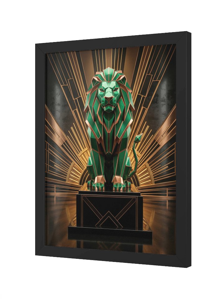 Regal Geometric Lion Canvas - Neo-Deco Emerald & Gold Wall Art product image (2)