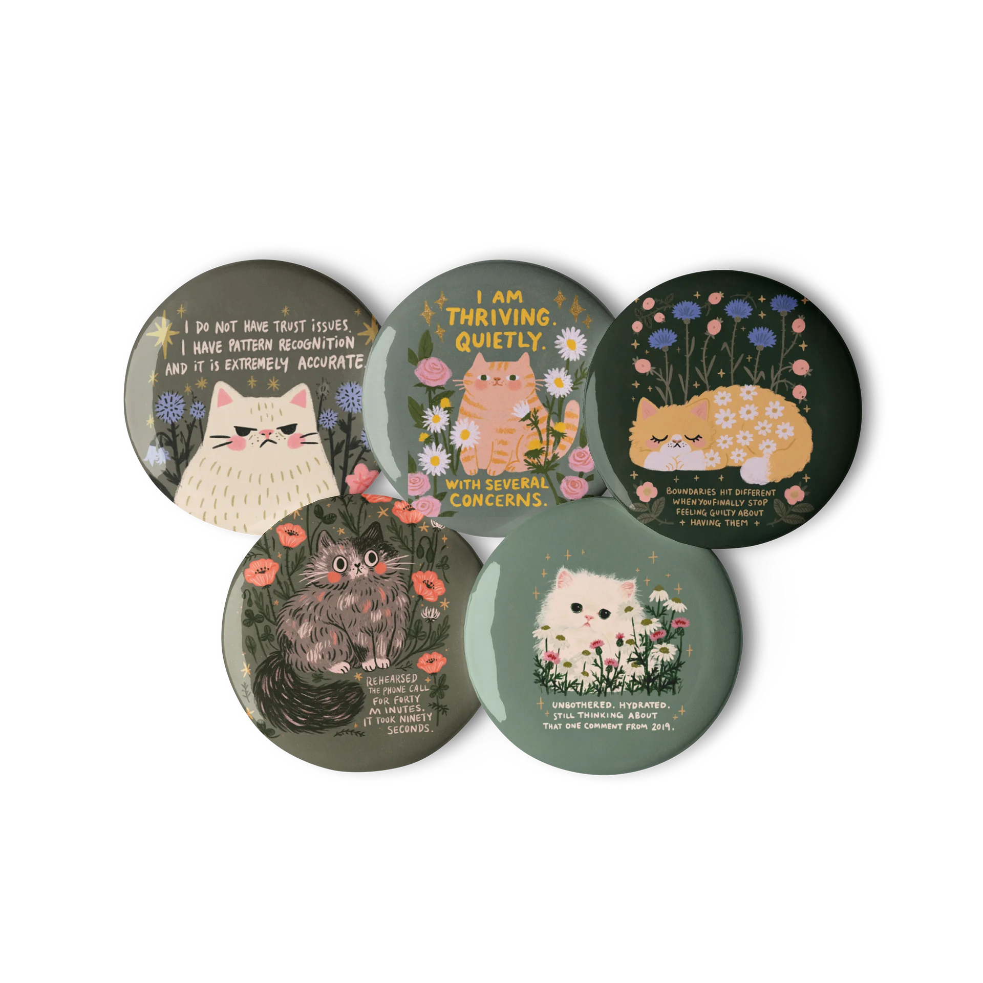 Unbothered Hydrated Cat Pin Buttons product image (3)