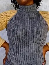 Crochet Turtle Neck Color Block Sweater Pattern product image (6)