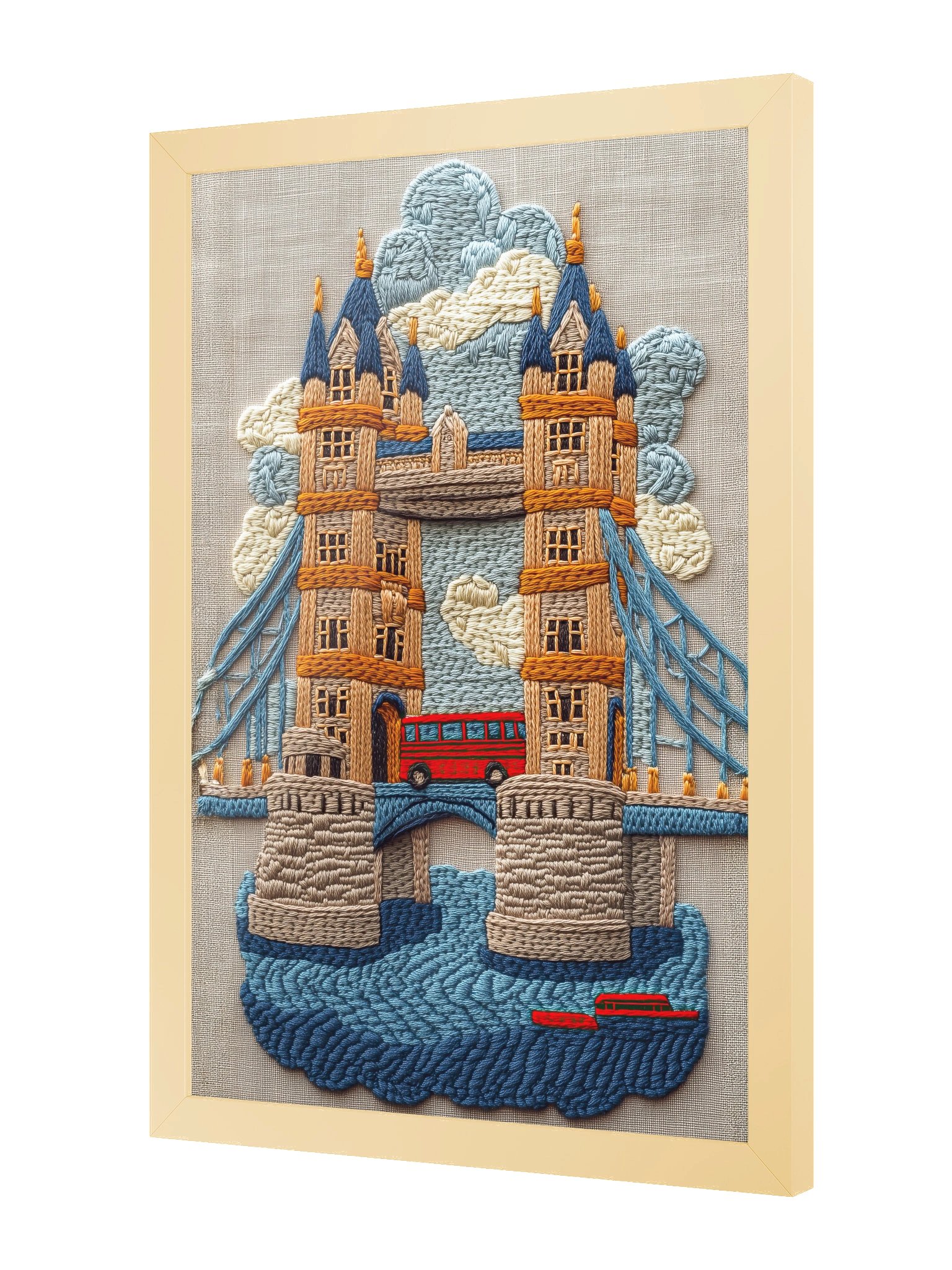 Across the Bridge in London | Embroidery-Style Wall Art — Framed Print product image (6)