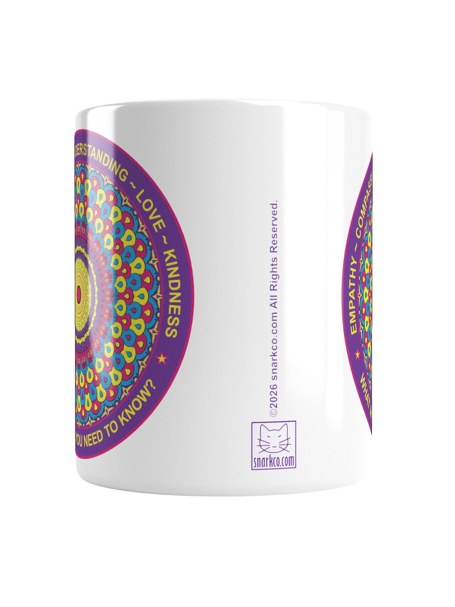 White Ceramic Inspirational mug says: "Empathy, Compassion, Understanding, Love, Kindness. What more do you need to know?" product image (3)