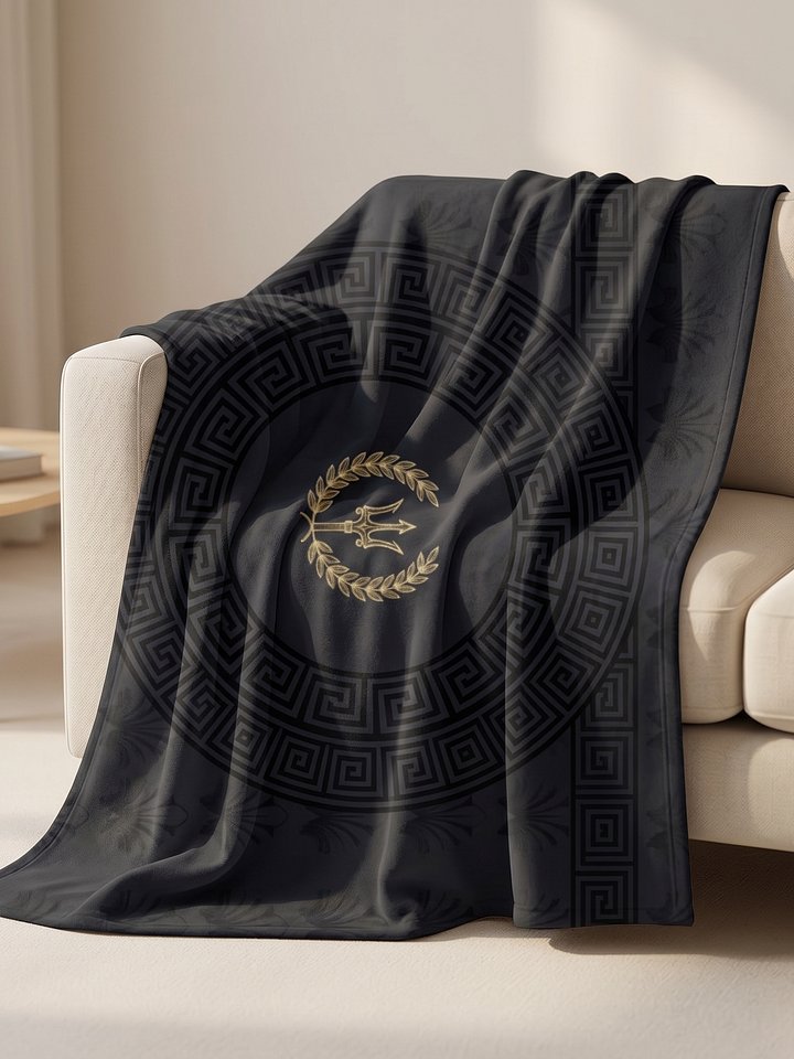 Greek Mythology Trident Emblem Luxury Throw — Midnight Black & Gold product image (2)