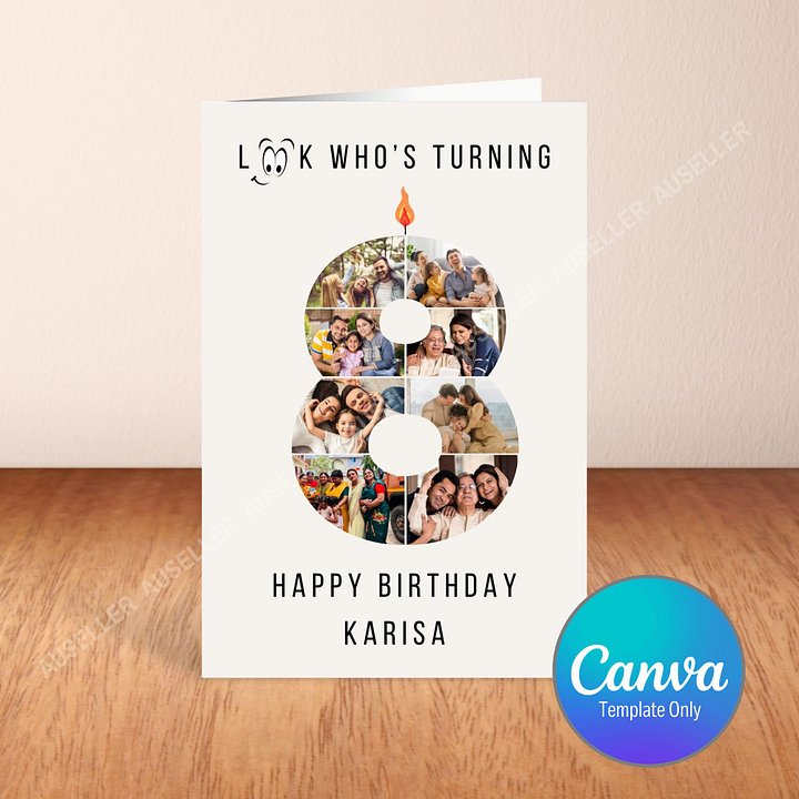 8th Birthday Number Photo Card Canva Template product image (1)
