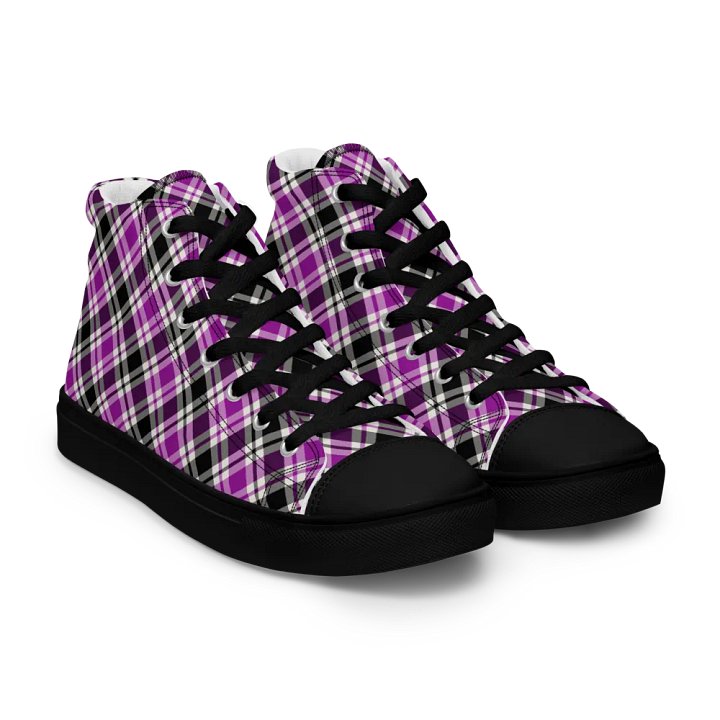 Purple, Black, & White Plaid Men's High Top Shoes product image (1)