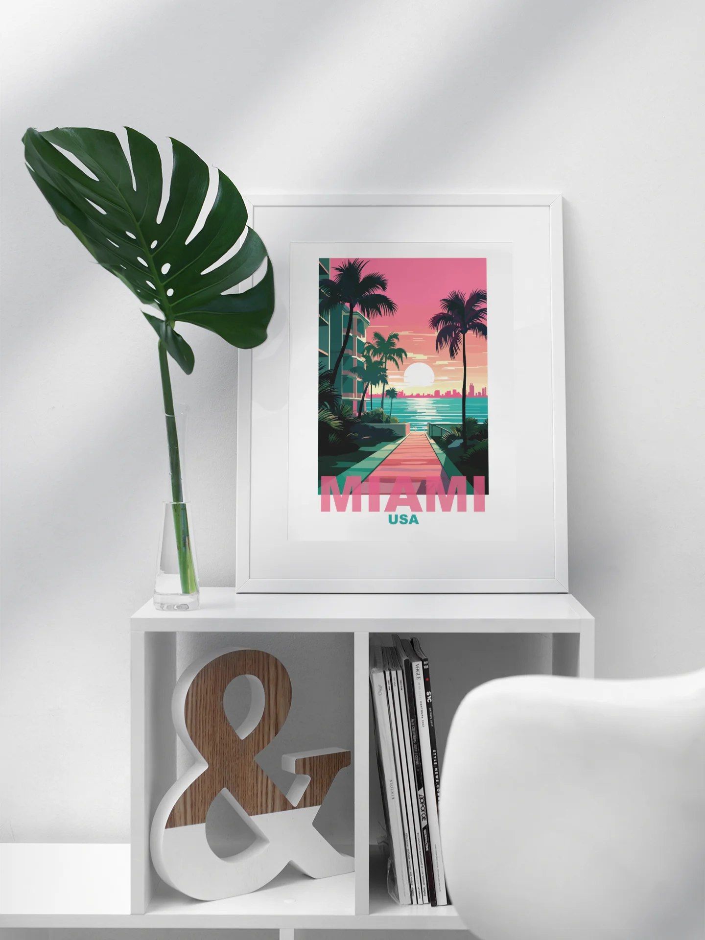 Tropical Sunset in Miami Art Print, Vibrant Beachside Palm Trees Poster, Retro Styled Miami USA Skyline, Coastal Wall Decor, Gift Idea product image (3)