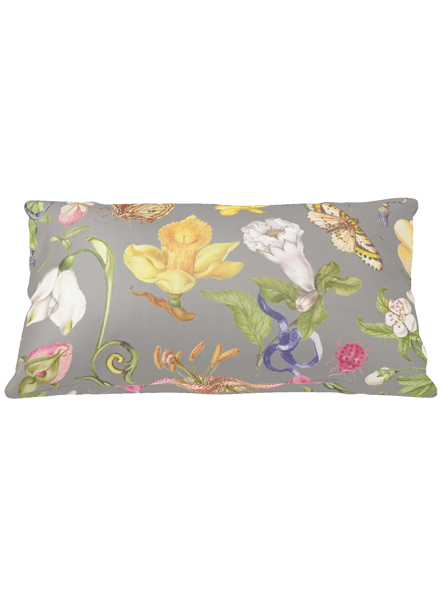 Vintage-Inspired Floral & Butterfly All-Over Print Pillow – Gray product image (3)
