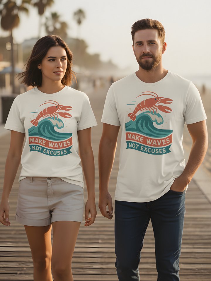 Make Waves, Not Excuses T-Shirt | Motivational Lobster Surf Graphic Tee product image (1)