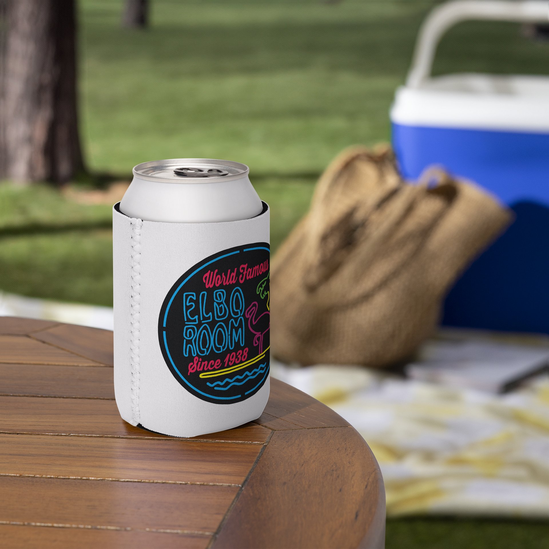 Elbo Room World Famous Neon Flamingo Can Koozie | Classic White product image (6)