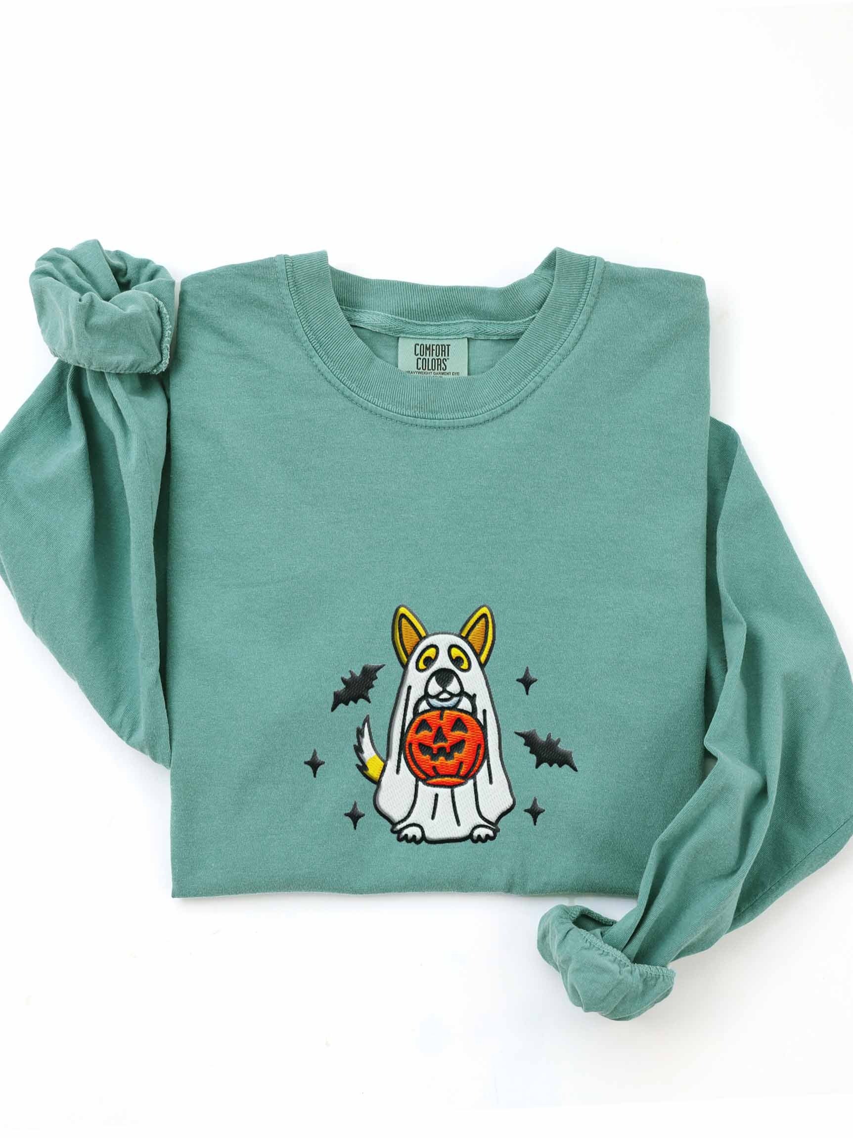 Halloween Cardigan Welsh Corgi(Lemon/Fawn) Embroidered Long-sleveed T-Shirt product image (1)
