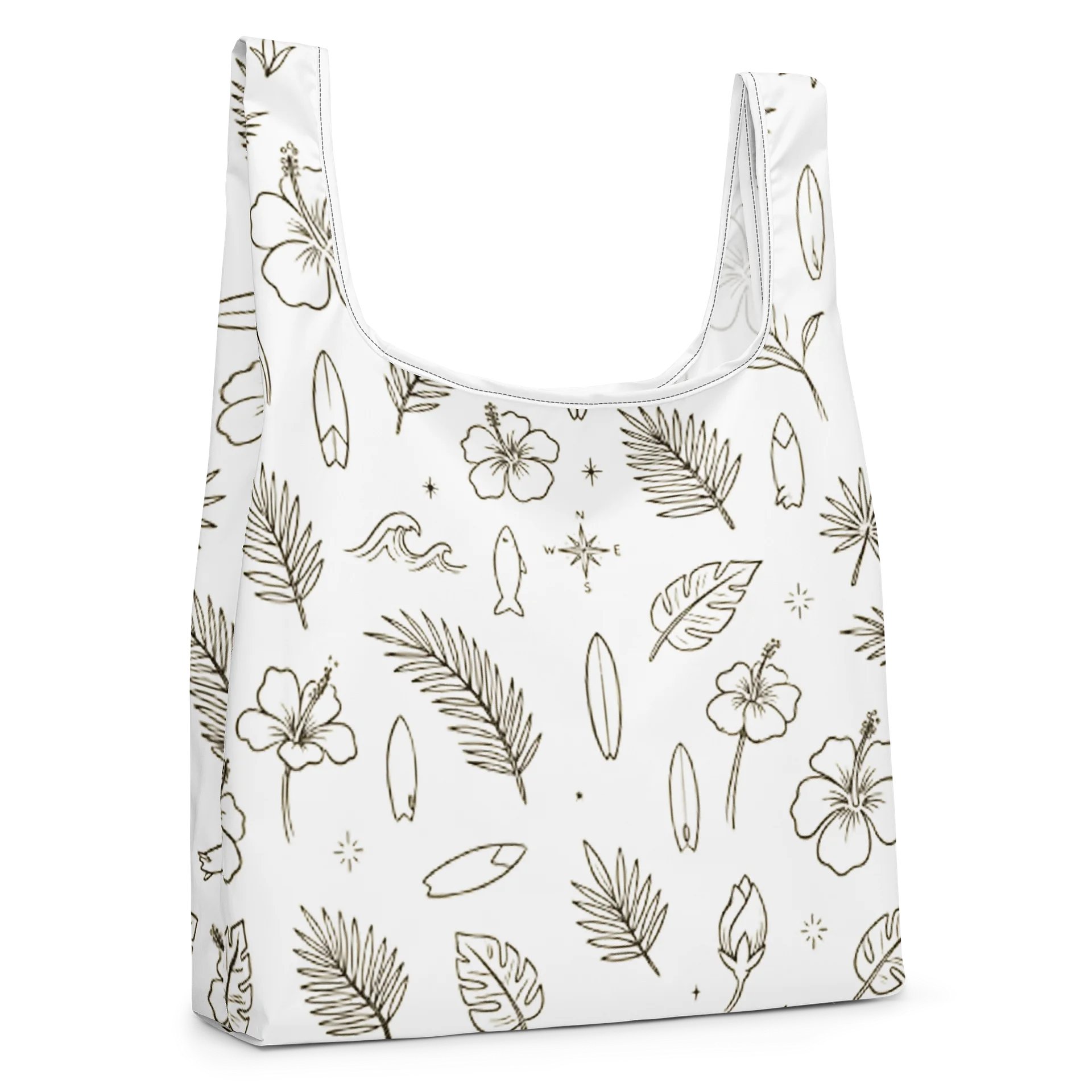 Aesthetic Hibiscus Flower and Surfboard Pattern Market Tote Bag product image (4)