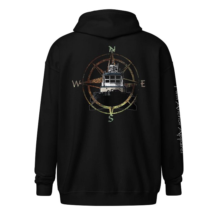 Compass Rose & Tug Pacific Titan – Maritime Heritage | Twin Anchor Apparel Fog Harbor Line product image (1)