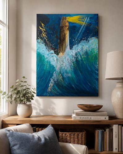 🌊 BEACON IN THE STORM

A little light can stand against a very big storm. 💛

Painted by Fedor, 10 years old 🎨
Deep blue waves...
