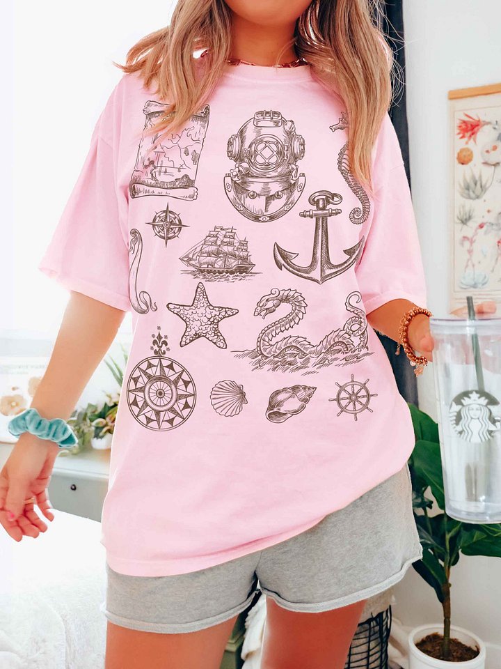 Dark Academia Nautical Shirt – Vintage Maritime Symbols Graphic Tee product image (2)