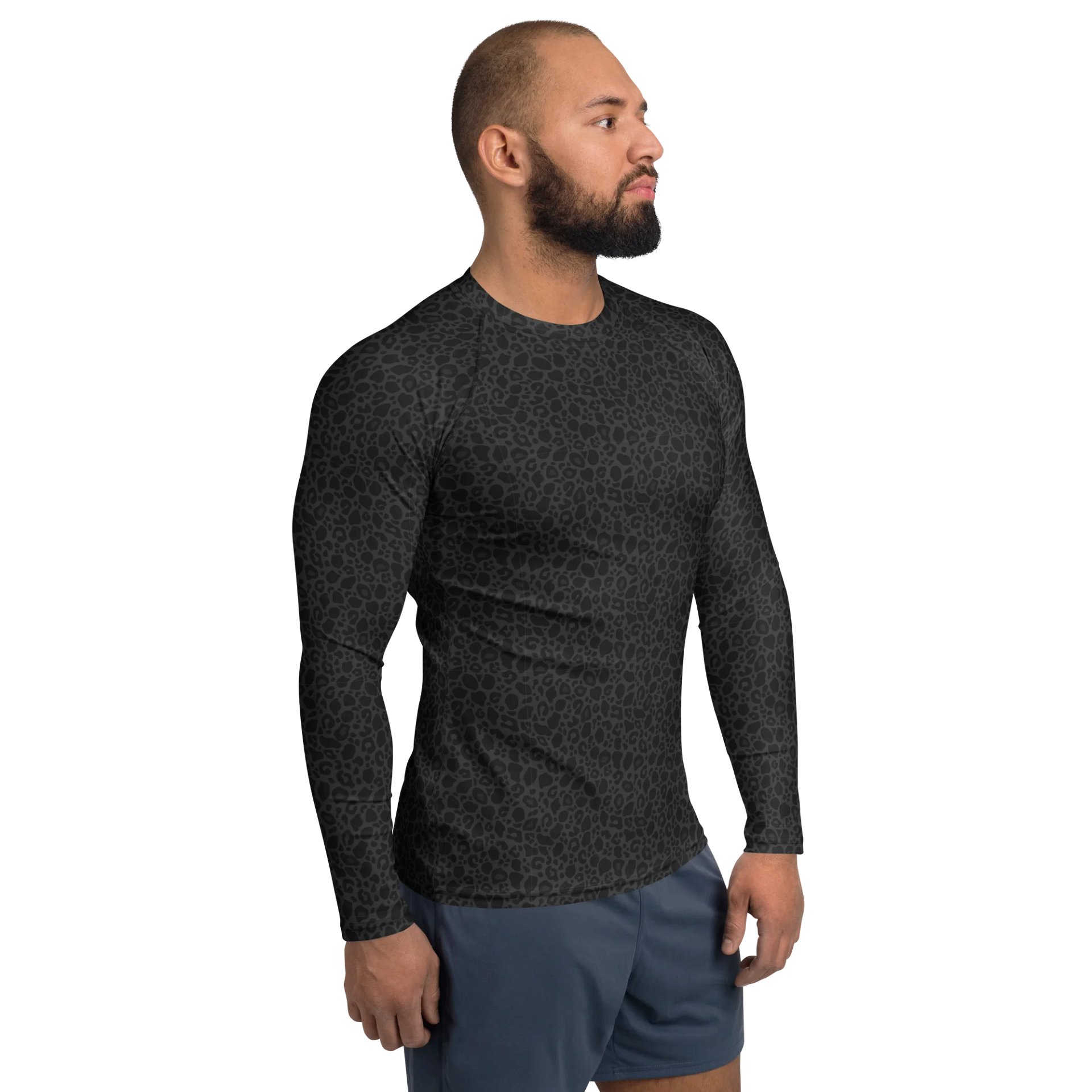 Bold Black Leopard Print Men's Rash Guard for Activewear product image (4)