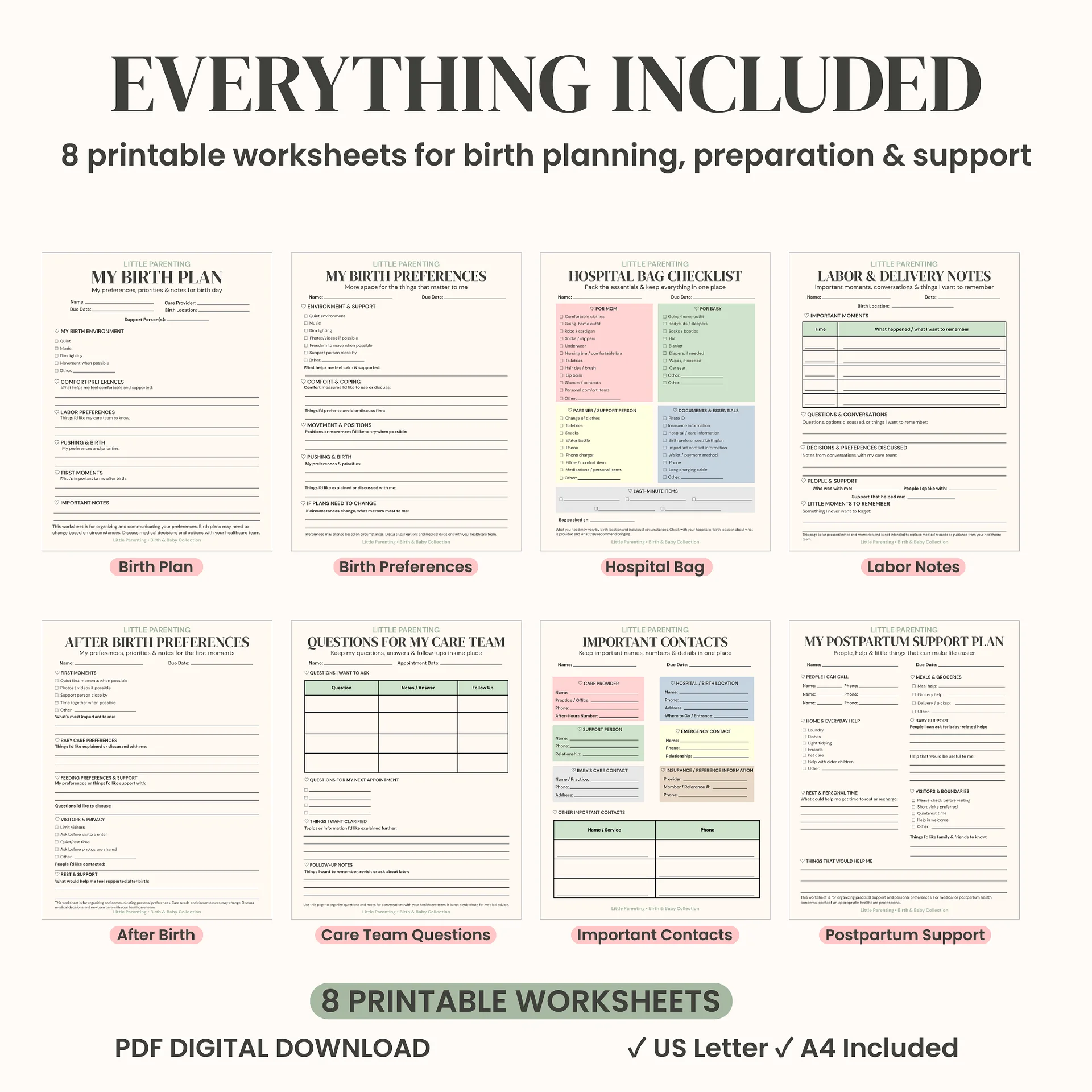 Birth Plan & Preparation Printable Kit – Hospital Bag Checklist & Postpartum Planner product image (2)