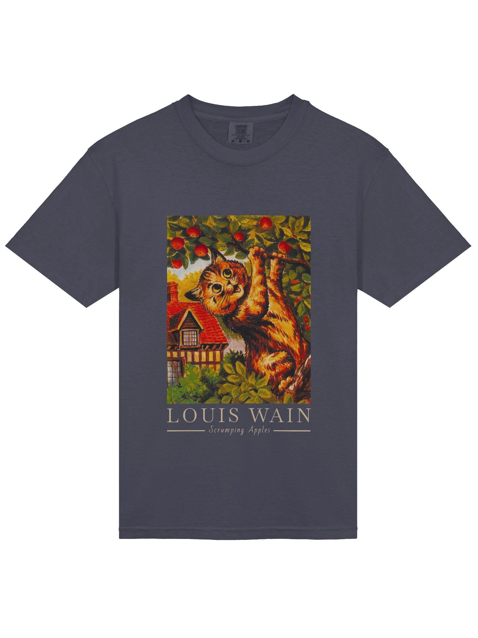 Louis Wain Cat T-Shirt – Scrumping Apples Vintage Art Relaxed Fit Heavyweight Unisex Cotton T-Shirt product image (5)