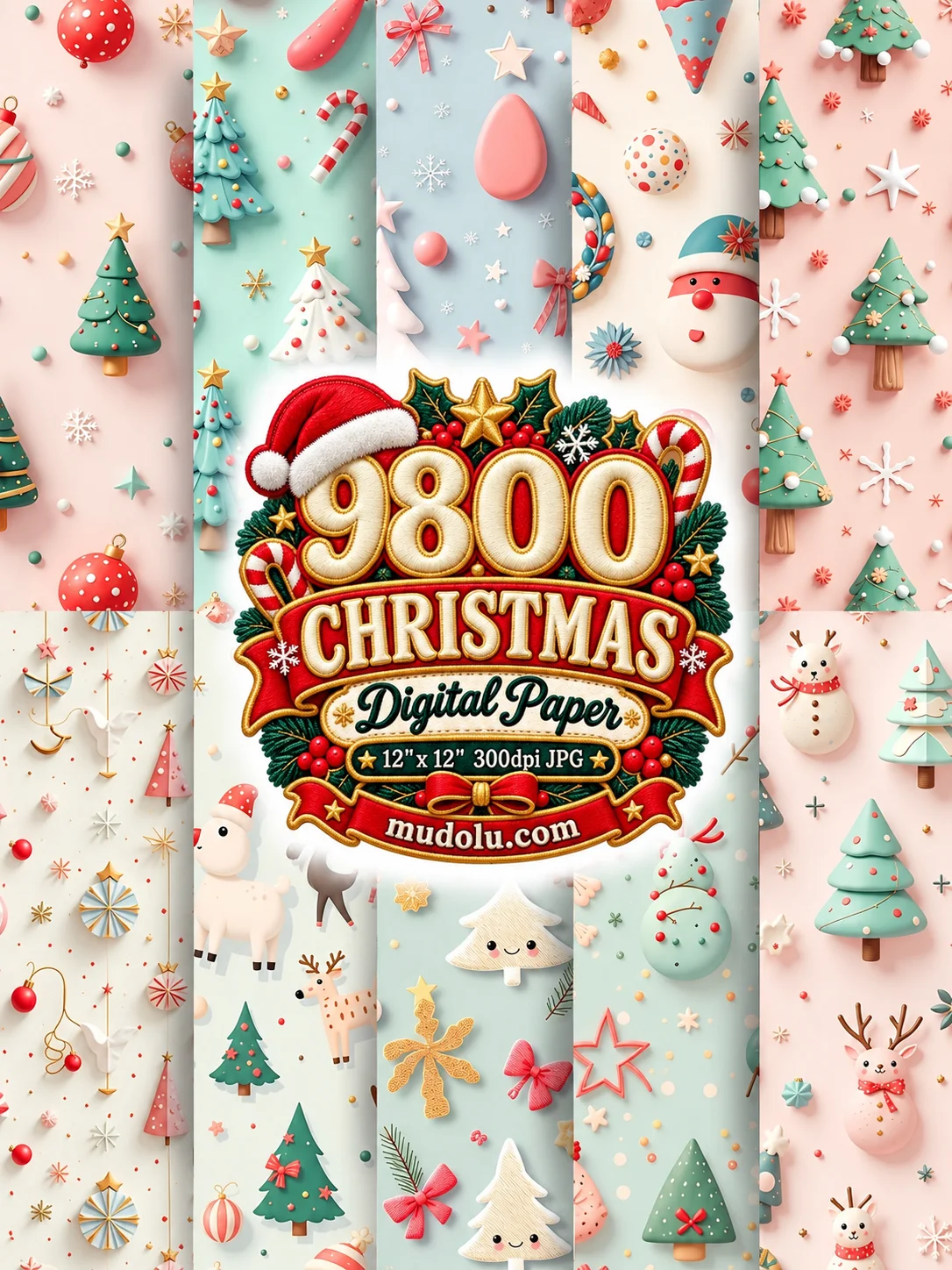 9800 Christmas Digital Papers, Christmas Mega Bundle, 12x12 JPG, Holiday Scrapbook Paper, Xmas Patterns, Printable Backgrounds product image (10)