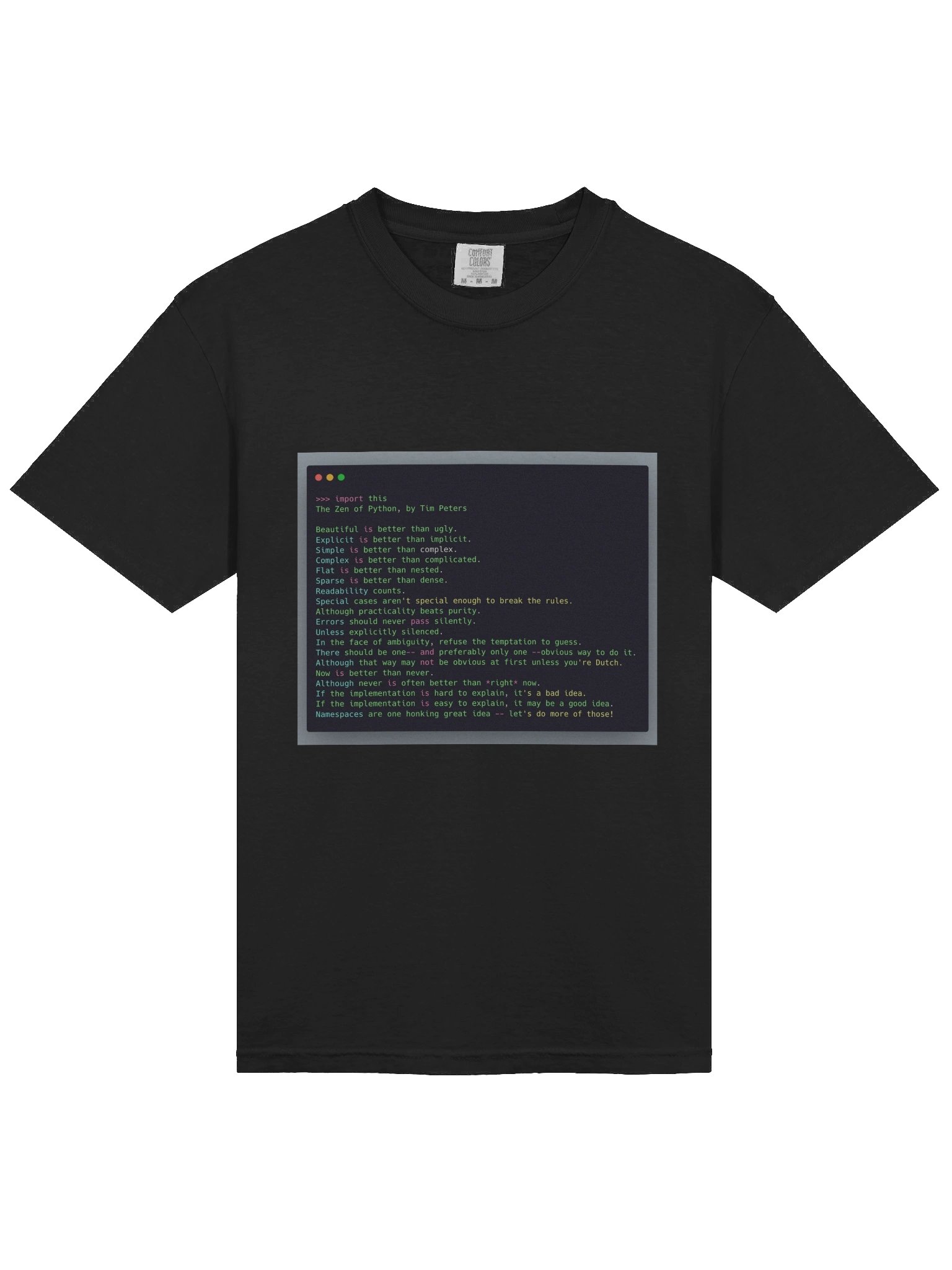 Pythonic Code - Zen Guiding Principles T-Shirt product image (3)