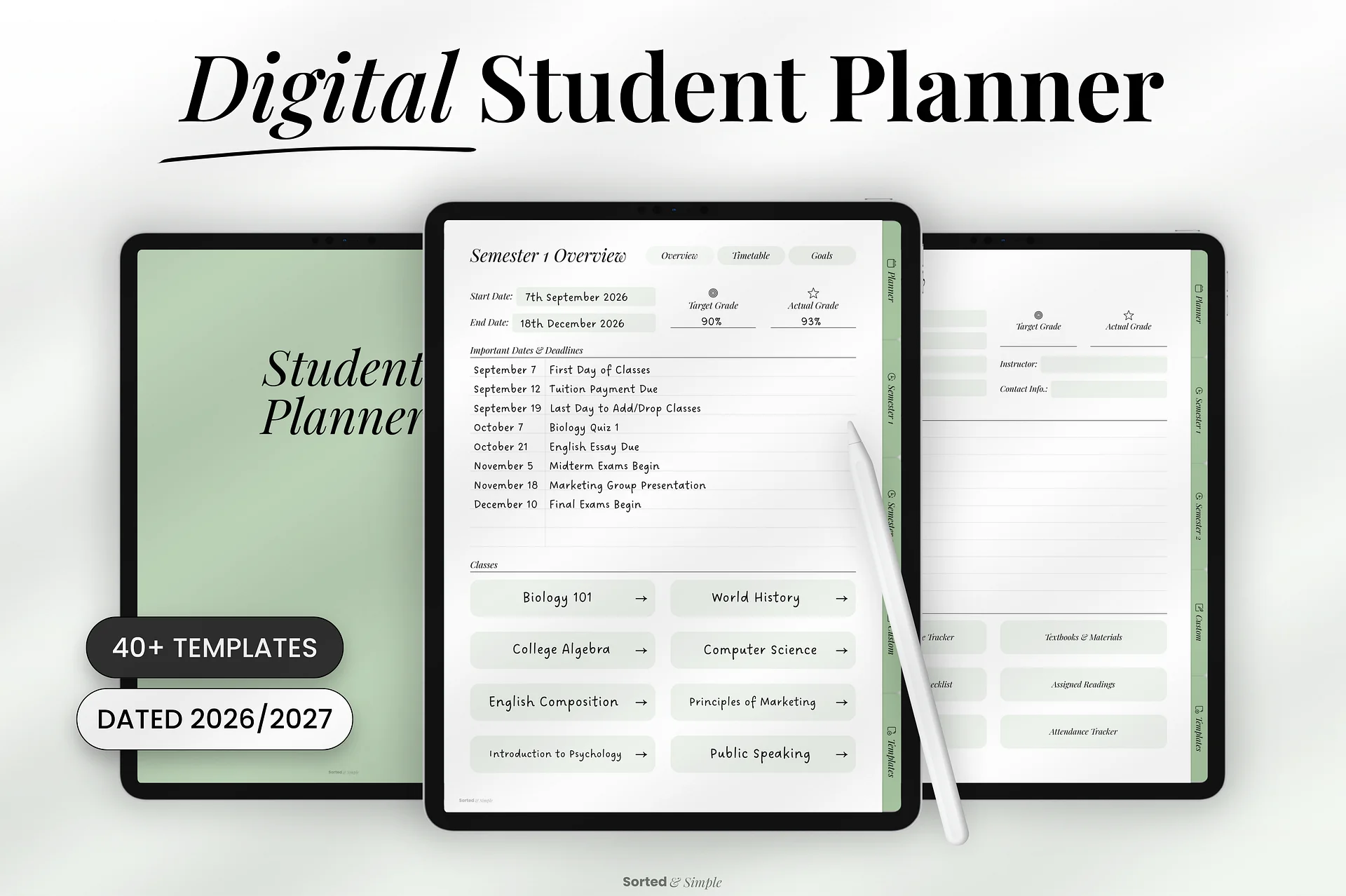 2026/2027 Mid-Year Student Digital Planner Portrait - Matcha Green product image (1)