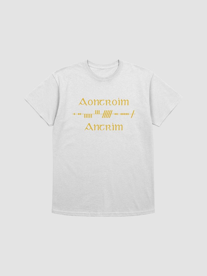 Antrim/Aontroim Scholastic style Ogham, White Printed T-shirt product image (1)