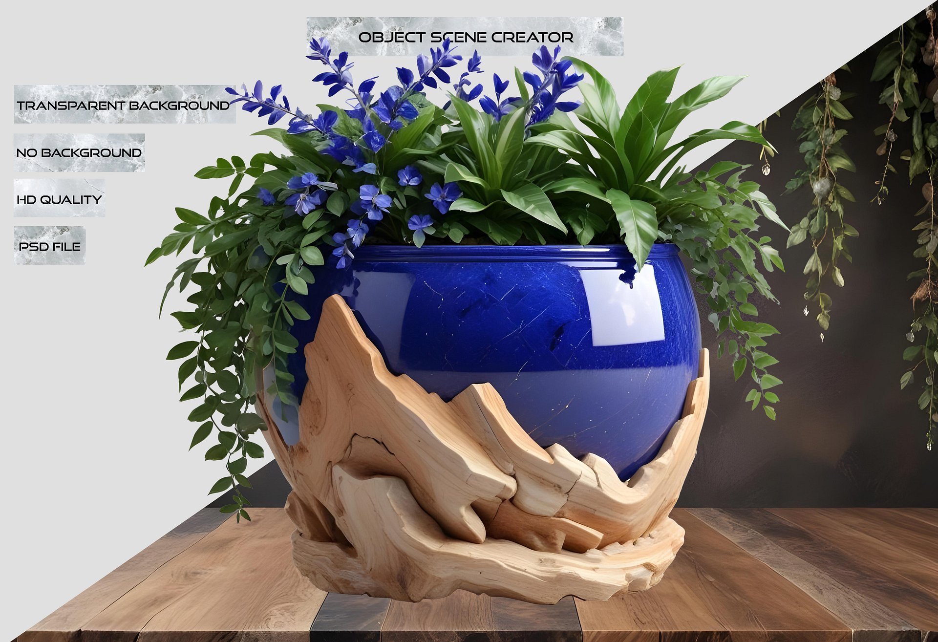 Wood & Lapis Elegance – Vase PNG SPA decor product image (2)