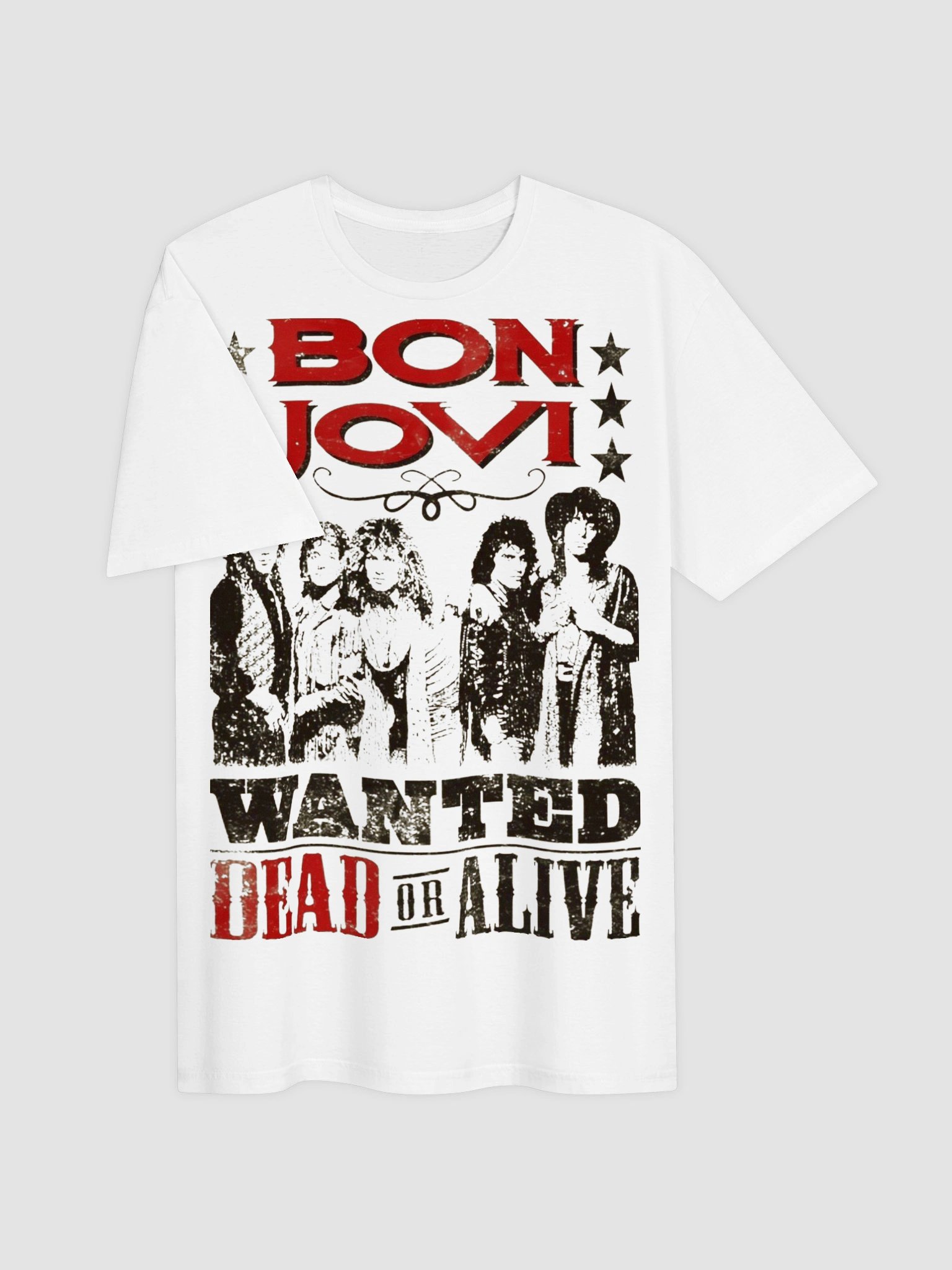 Bon Jovi Wanted Dead or Alive T-Shirt | Vintage 1986 Outlaw Poster Band Portrait | 80s Arena Rock Graphic Tee product image (2)