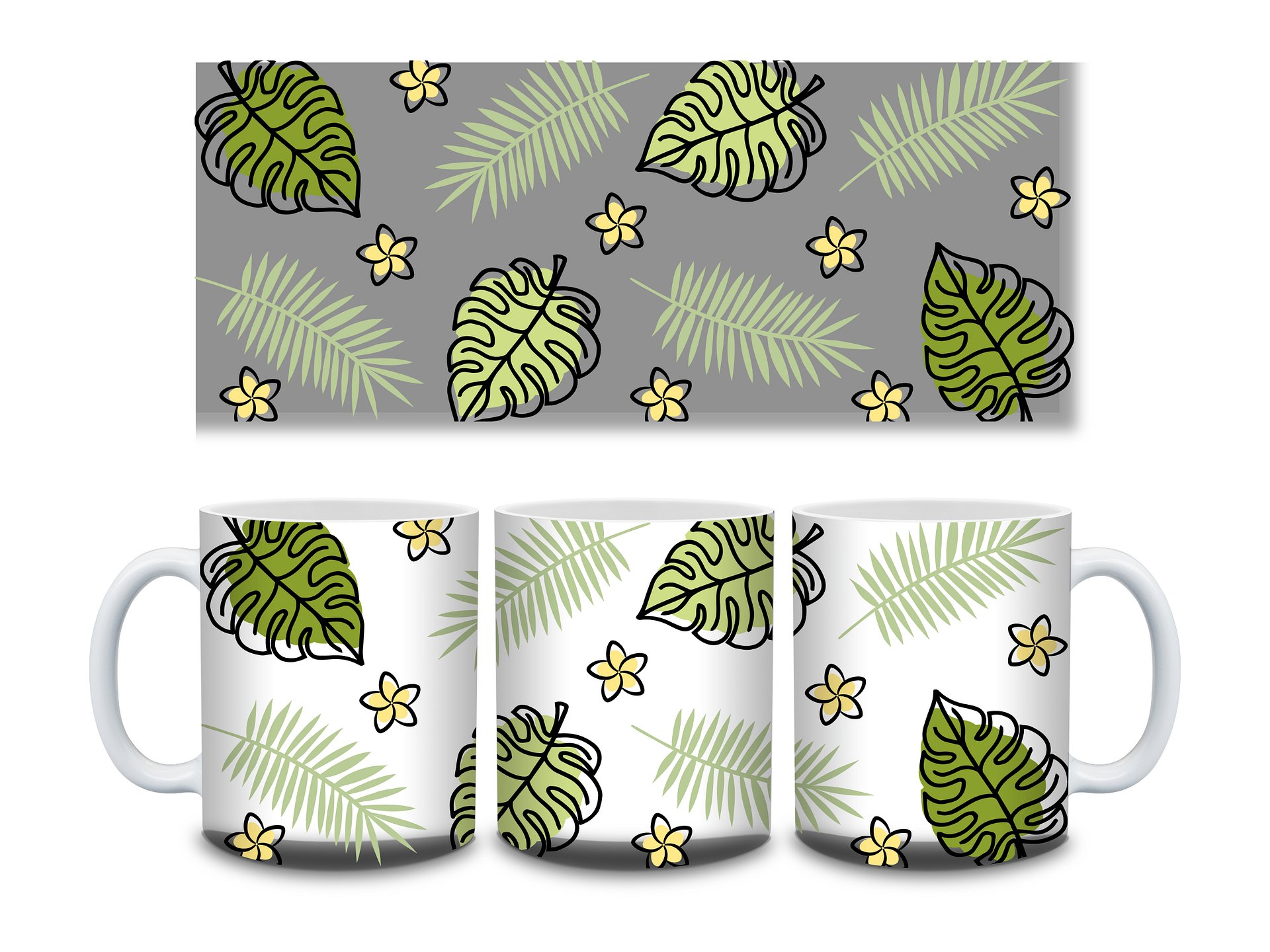 (Black Border) Monstera Tropical Leaves and Flowers 11oz Coffee Mug – Nature-Inspired Ceramic Cup with Monstera and Floral Design – Perfect Gift for Plant Lovers product image (2)