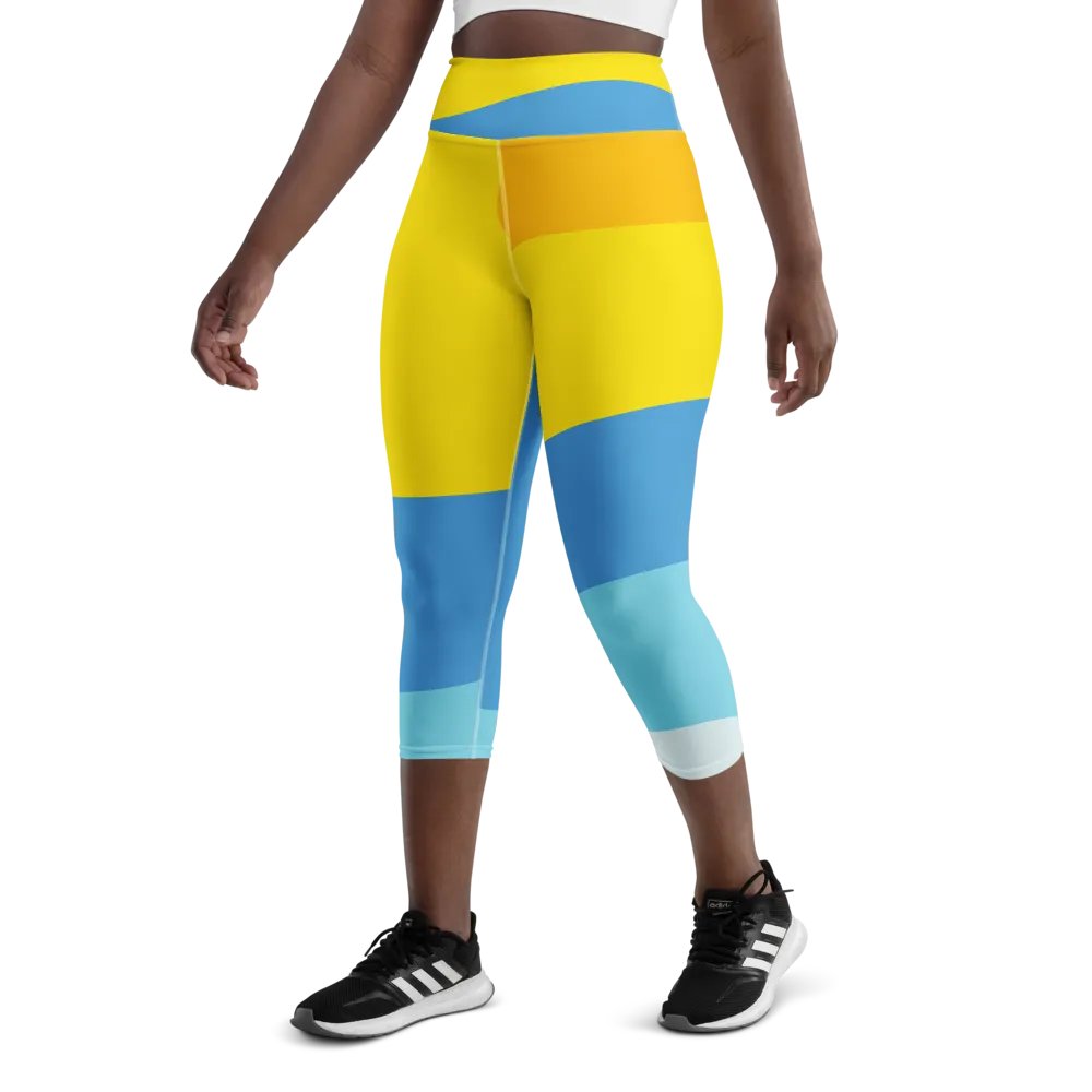 Yellow/Blue Abstract All-Over Geometric Print Capri Leggings product image (7)