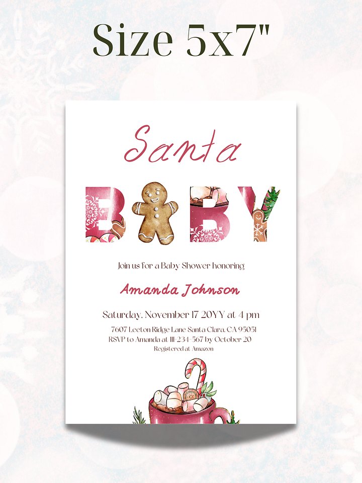 Santa Baby Shower Invitation for Christmas Gingerbread Man Themed Party, Digital Download Winter Invite Canva Template product image (2)