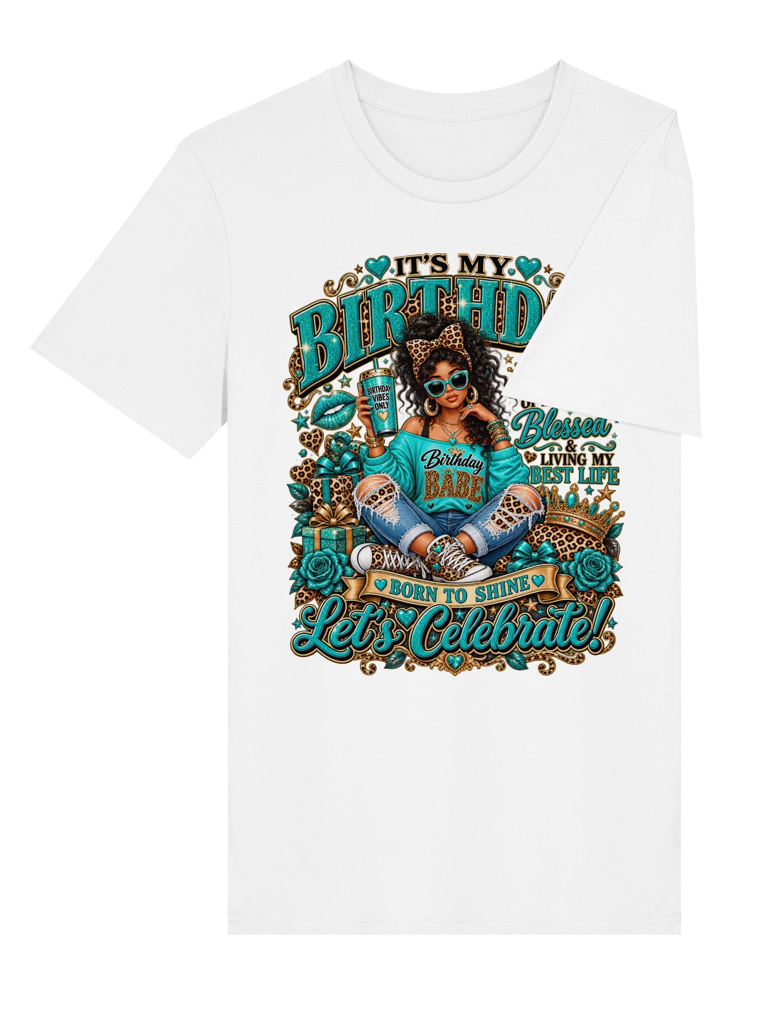 It's My Birthday Queen Of My Day Blessed & Living My Best Life T-Shirt, Birthday Queen Gift, Birthday Celebration Graphic Tee product image (32)