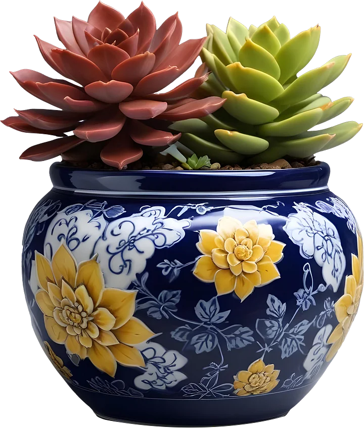 Chinese Porcelain Pot with Yellow Floral Motif PNG product image (1)