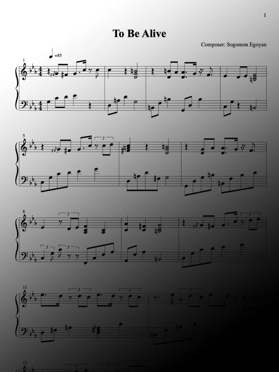 To Be Alive by Sogomon Egoyan - Piano Sheet Music product image (1)