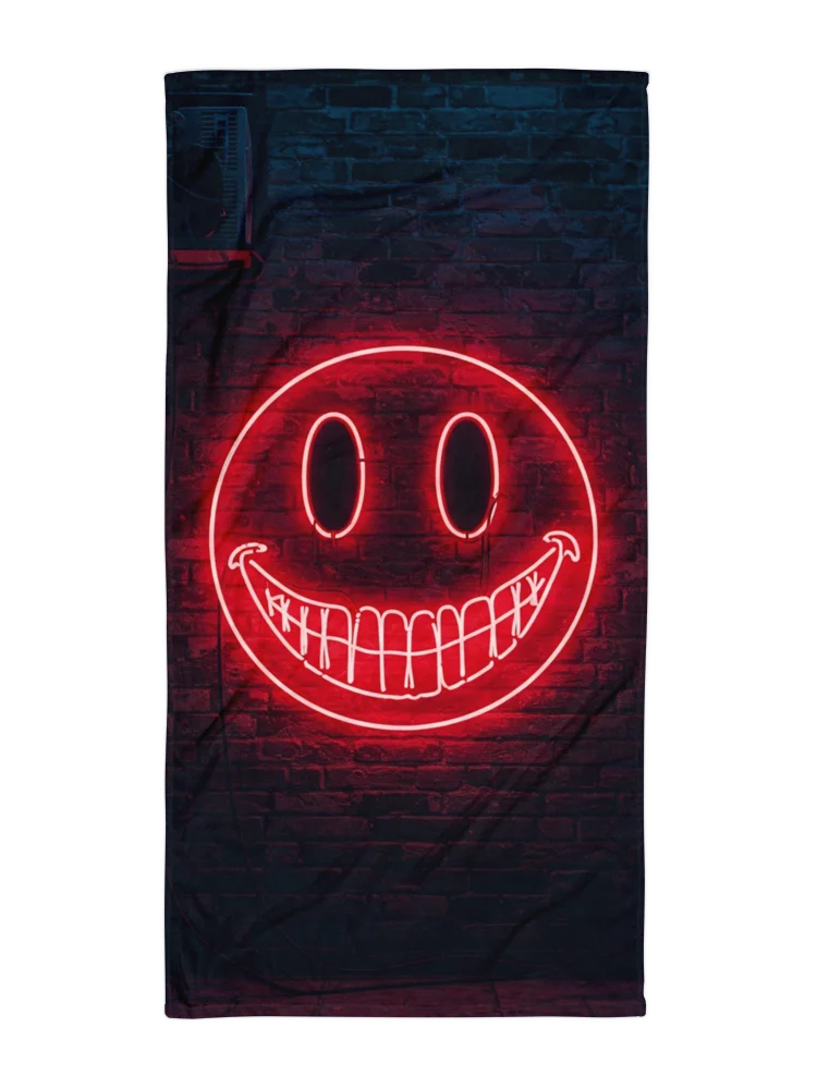 Red Neon Smiley Face Beach Towel product image (1)