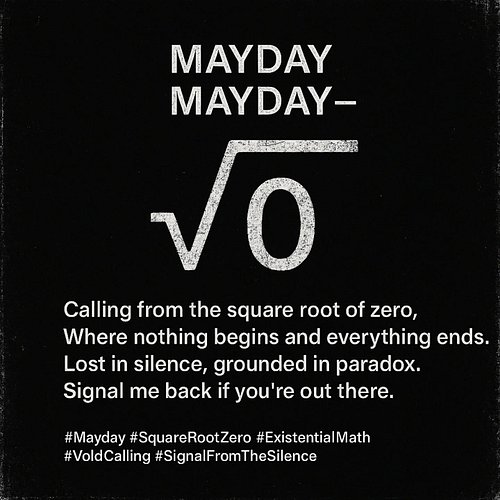 Mayday, Mayday —
Calling from the square root of zero.

#Mayday #SquareRootZero #ExistentialMath #VoidCalling #SignalFromTheS...