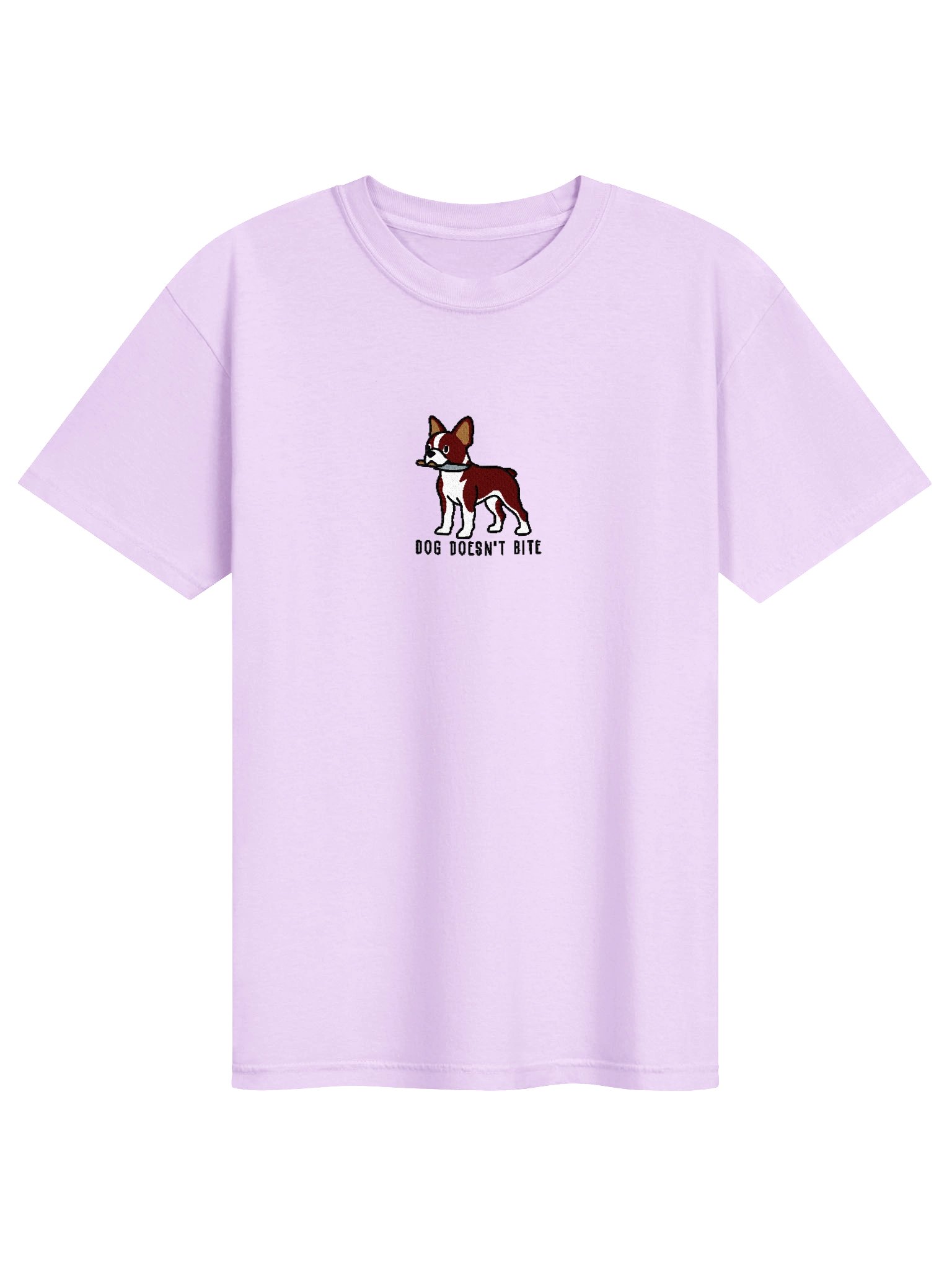 Dog Doesn't Bite Funny Chibi-Style Embroidered T-Shirt for Boston Terrier(Red & White) Owners product image (91)