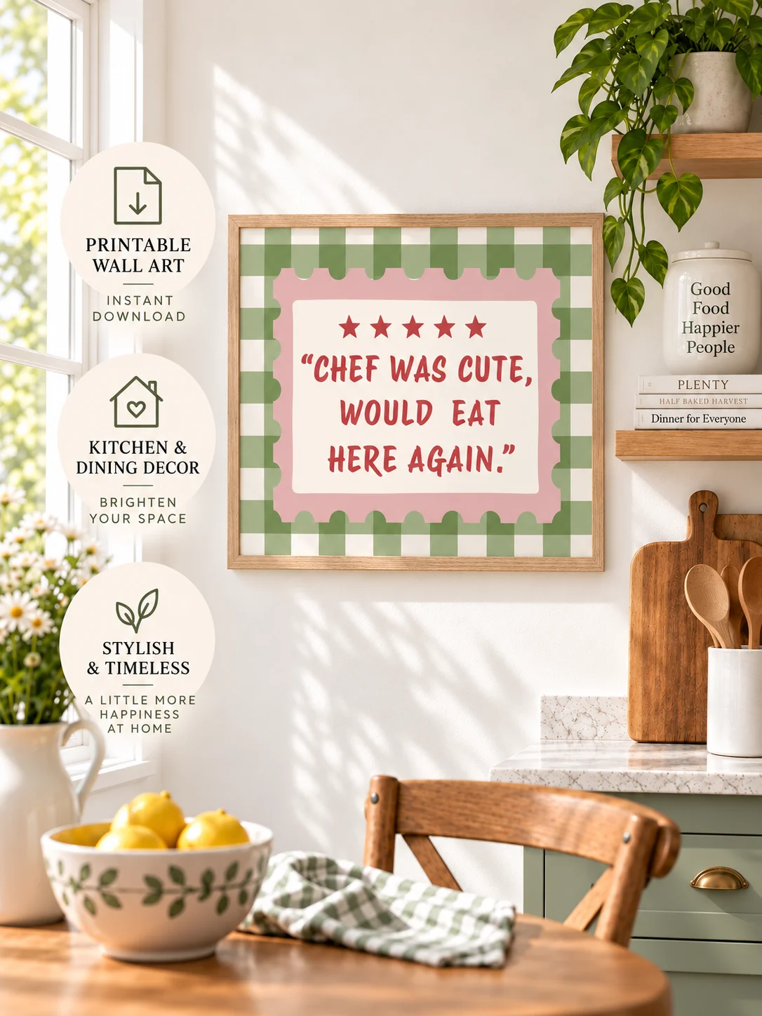 Chef Was Cute Quote | Funny Kitchen Wall Art | Retro Checkered Poster | Foodie Dining Decor | Printable Digital Download product image (6)